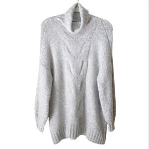 Aerie | Slouchy Oversized Chunky Knit Sweater Turtleneck Wool Blend Gray Small